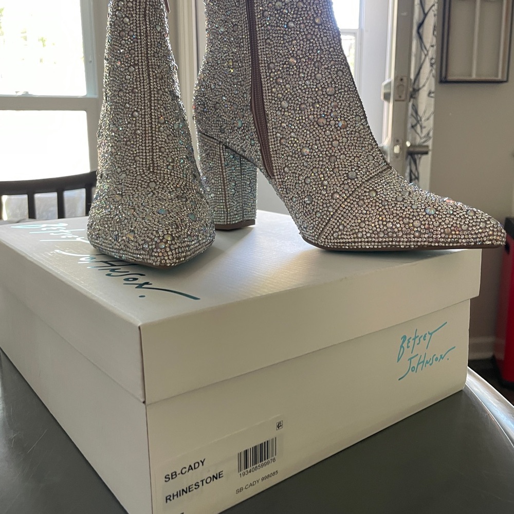 Betsey Johnson “Cady” Silver Rhinestone Women's Boots